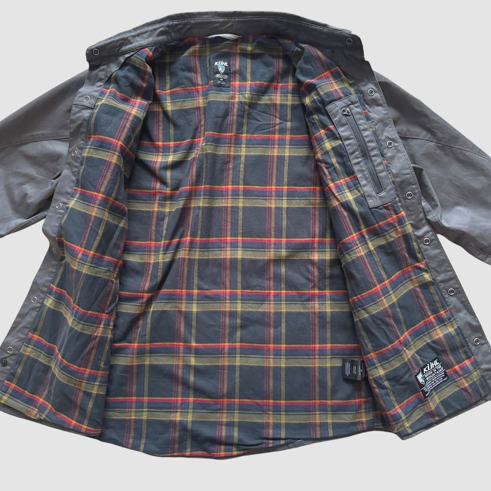 Kuhl Joyrydr Flannel Lined Shirt Jacket Gray Mens Medium Plaid Lining Shacket - Picture 3 of 14